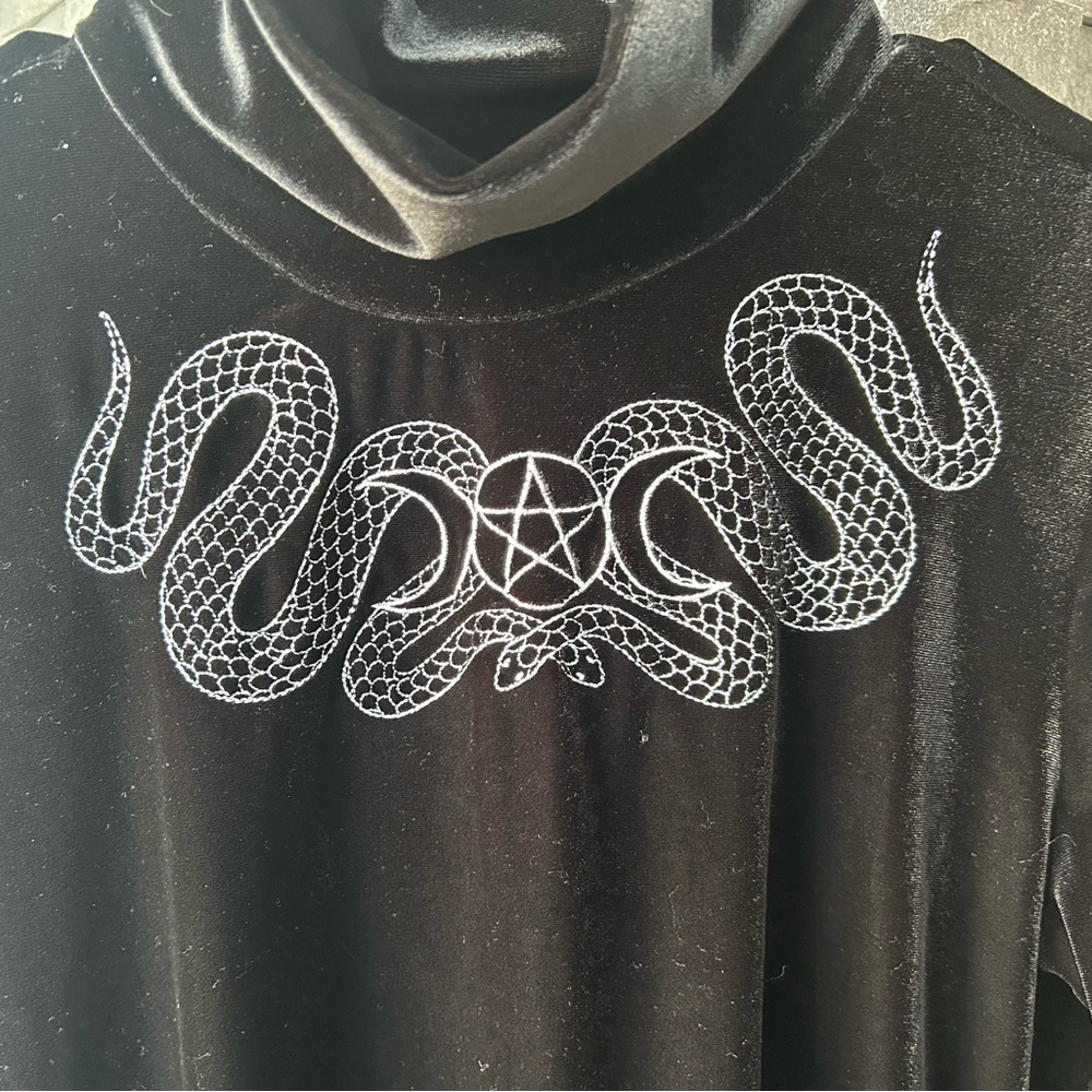 Black Velvet Top with Snake Embroidery - Picture 3 of 3